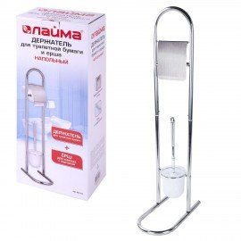 Стойка напольная ерш с подставкой + держатель туалетной бумаги, сталь/пластик, зеркальный, LAIMA, 607433