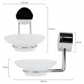 Держатель для мыла (мыльница) LAIMA, круглый, хромированная сталь/стекло, крепление к стене, 607435