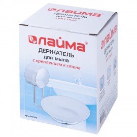 Держатель для мыла (мыльница) LAIMA, круглый, хромированная сталь/стекло, крепление к стене, 607435