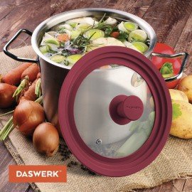 Крышка для любой сковороды и кастрюли универсальная 3 размера (24-26-28 см) бордовая, DASWERK, 607590