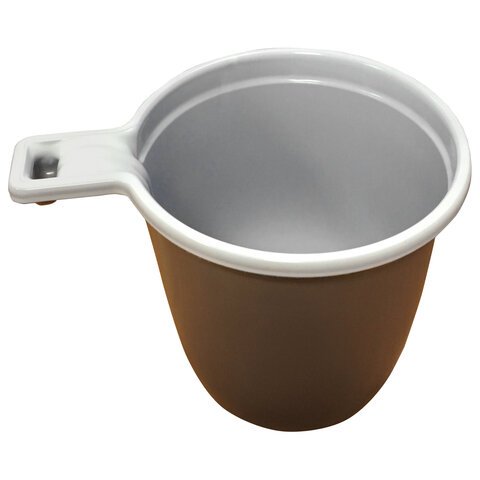 Чашка одноразовая для чая и кофе 200 мл, КОМПЛЕКТ 50 шт., пластик, бело-коричневые, 607601