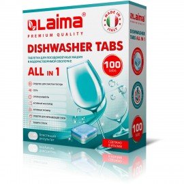 Таблетки для посудомоечных машин 100 шт. LAIMA PREMIUM QUALITY "All in 1", растворимая оболочка, ИТАЛИЯ, 607609