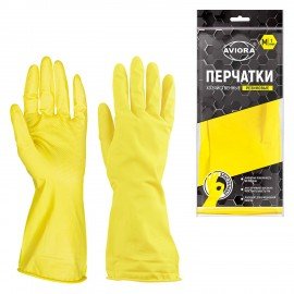 Перчатки МНОГОРАЗОВЫЕ латексные AVIORA, хлопчатобумажное напыление, размер M (средний), желтые, вес 42 г, 402-567