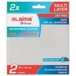 Салфетка из ИСКУССТВЕННОЙ ЗАМШИ, КОМПЛЕКТ 2 шт., 30х30 см, АВТО/ДОМ, "CHAMOIS" для полировки, стекла, оптики, очков, 200 г/м2, LAIMA, 607788
