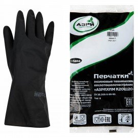 Перчатки резиновые технические кислотощелочестойкие КЩС Тип-2, АЗРИ, размер 9, L (большой), К20Щ20