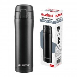 Термокружка 470 мл из нержавеющей стали SUS304, безграничный черный матовый, LAIMA, 608080