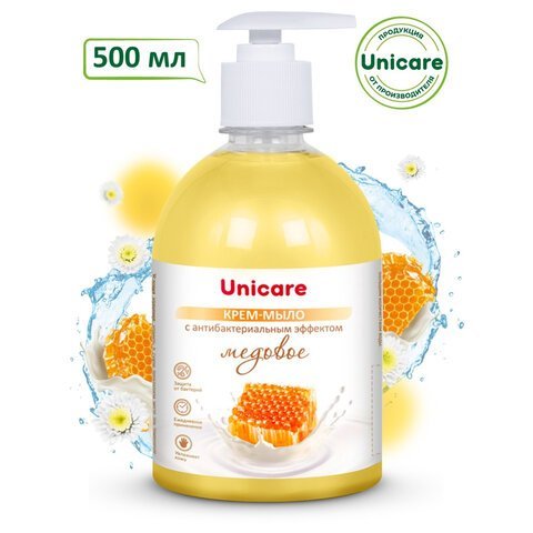 Мыло-крем жидкое с антибактериальным эффектом 500 мл UNICARE "Медовое", с дозатором, UC501062
