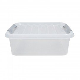 Ящик-контейнер 23 л с КРЫШКОЙ НА ЗАЩЕЛКАХ "ПРОФИ", 18х50х39 см, штабелируемый, ПРОЧНЫЙ, прозрачный, 437940000