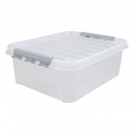 Ящик-контейнер 23 л с КРЫШКОЙ НА ЗАЩЕЛКАХ "ПРОФИ", 18х50х39 см, штабелируемый, ПРОЧНЫЙ, прозрачный, 437940000
