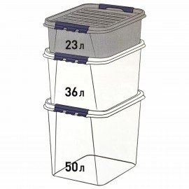 Ящик-контейнер 23 л с КРЫШКОЙ НА ЗАЩЕЛКАХ "ПРОФИ", 18х50х39 см, штабелируемый, ПРОЧНЫЙ, прозрачный, 437940000