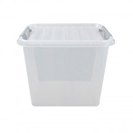 Ящик-контейнер 50 л с КРЫШКОЙ НА ЗАЩЕЛКАХ "ПРОФИ", 40х50х39 см, штабелируемый, ПРОЧНЫЙ, прозрачный, 437960000