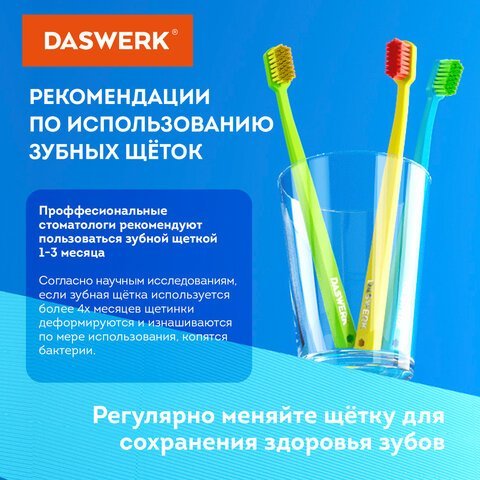 Зубные щетки, набор 6 штук, для взрослых и детей, СРЕДНЕ-МЯГКИЕ (MEDIUM SOFT), DASWERK, 608214