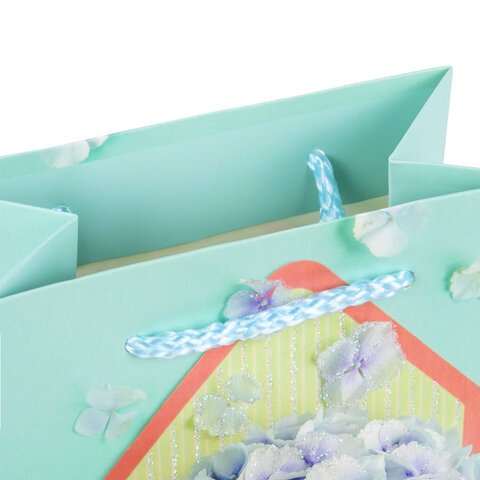 Пакет подарочный (1 штука) 11x6x15 см, ЗОЛОТАЯ СКАЗКА "Summer Flowers", глиттер, голубой, 608246