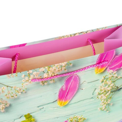 Пакет подарочный (1 штука) 26x13x32 см, ЗОЛОТАЯ СКАЗКА "Spring Flowers", глиттер, розовый, 608247