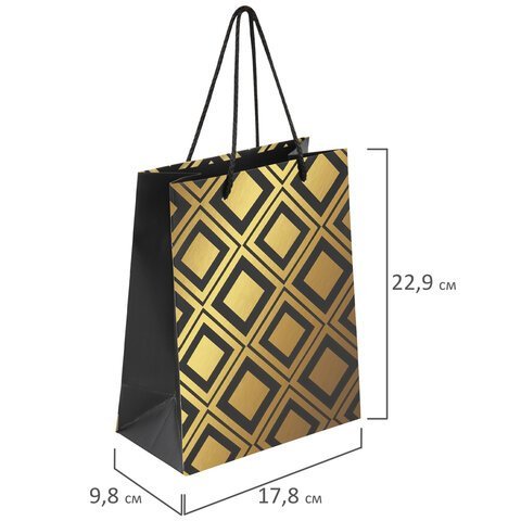 Пакет подарочный (1 штука) 18x10x23 см, ЗОЛОТАЯ СКАЗКА "Gold Luxury", тиснение фольгой, чёрный, 608248