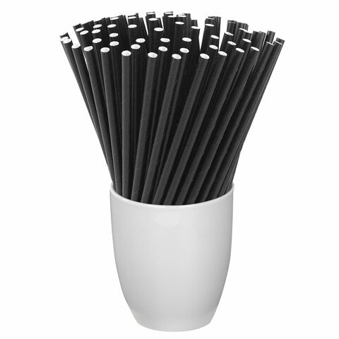 Трубочки для коктейлей бумажные, прямые, 6х205 мм, черные, комплект 50 штук, LAIMA, 608365