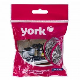 Губка (мочалка) металлическая, спиральная, 27 г, СРЕДНЯЯ, для посуды, гриля, плиты, YORK, 2010