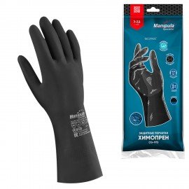 Перчатки неопреновые MANIPULA ХИМОПРЕН, хлопчатобумажное напыление, К80/Щ50, размер 10-10,5 (XL), черные, CG-973