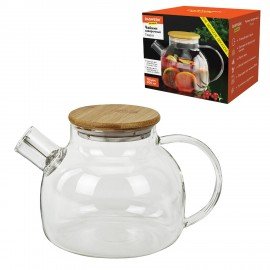 Чайник заварочный 900 мл "Бочонок", жаропрочное стекло, спиральное сито, DASWERK, 608644