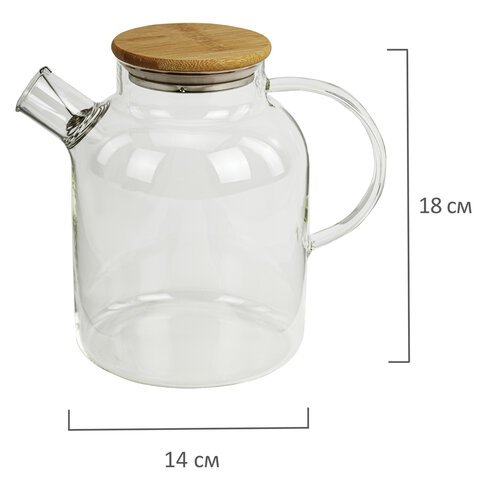 Чайник заварочный 1500 мл "Бочонок", жаропрочное стекло, спиральное сито, DASWERK, 608645