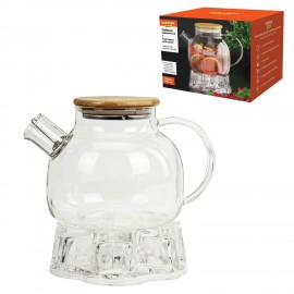 Чайник заварочный 900 мл "Бочонок", жаропрочное стекло, подставка для свечи, сито, DASWERK, 608646