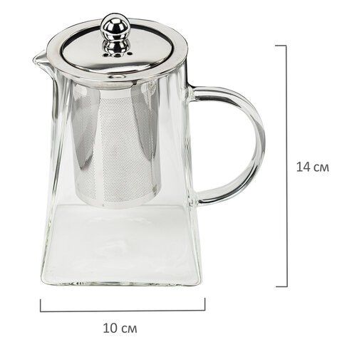 Чайник заварочный 950 мл, жаропрочное стекло, металлическая колба-заварник, DASWERK, 608647