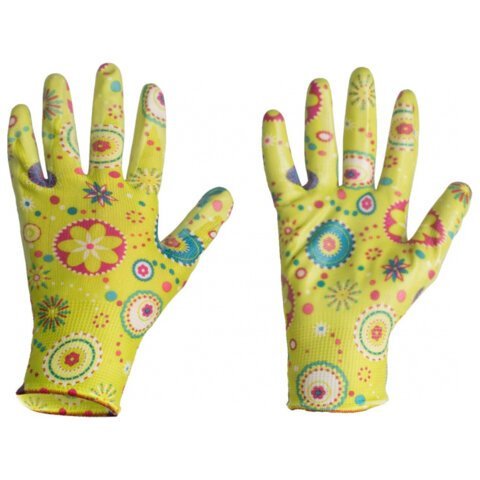 Перчатки полиэфирные САДОВЫЕ цветные, 1 пара, 15 класс, 33-35 г, размер 8, нитрильный латекс, сад