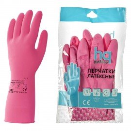 Перчатки латексные КЩС, сверхпрочные, плотные, хлопковое напыление, размер 7 S, малый, красные, HQ Profiline, 73579