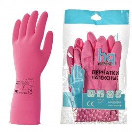 Перчатки латексные КЩС, сверхпрочные, плотные, хлопковое напыление, размер 8,5-9 L, большой, красные, HQ Profiline, 73585