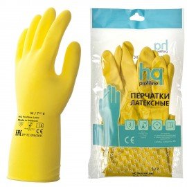 Перчатки латексные КЩС, сверхпрочные, плотные, хлопковое напыление, размер 7,5-8 M, средний, желтые, HQ Profiline, 73584