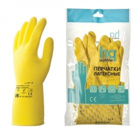 Перчатки латексные КЩС, сверхпрочные, плотные, хлопковое напыление, размер 8,5-9 L, большой, желтые, HQ Profiline, 73587
