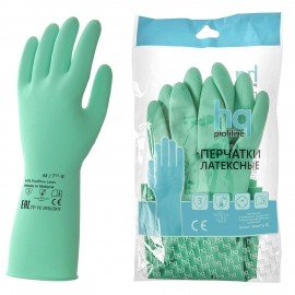 Перчатки латексные КЩС, сверхпрочные, плотные, хлопковое напыление, размер 7,5-8 M, средний, зеленые, HQ Profiline, 73583