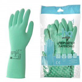 Перчатки латексные КЩС, сверхпрочные, плотные, хлопковое напыление, размер 8,5-9 L, большой, зеленые, HQ Profiline, 73586