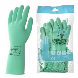Перчатки латексные КЩС, сверхпрочные, плотные, хлопковое напыление, размер 9,5-10 XL, очень большой, зеленые, HQ Profiline, 73589