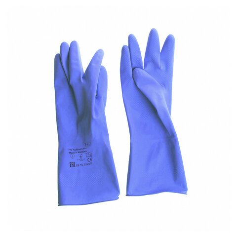 Перчатки латексные КЩС, сверхпрочные, плотные, хлопковое напыление, размер 7 S, малый, синие, HQ Profiline, 74733