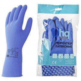 Перчатки латексные КЩС, сверхпрочные, плотные, хлопковое напыление, размер 9,5-10 XL, очень большой, синие, HQ Profiline, 74736