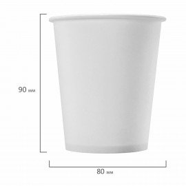 Стакан одноразовый бумажный 250/273 мл, D 80 мм, КОМПЛЕКТ 50 шт., однослойные, белые, холодное/горячее, WELDAY, 608810