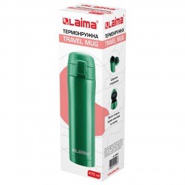 Термокружка 470 мл из нержавеющей стали SUS304, изумрудно-зеленый бархат матовый, LAIMA, 608823