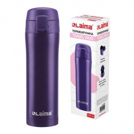 Термокружка 470 мл из нержавеющей стали SUS304, царский фиолетовый матовый, LAIMA, 608825