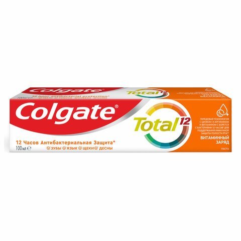 Зубная паста 100 мл COLGATE "Total", витамин С, с фторидом, 6920354832833