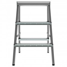Стремянка стальная двухсторонняя 2х3 ступени, высота площадки 0,66м, алюминиевая площадка 35х16см, до 150кг, вес 4,2кг НОВАЯ ВЫСОТА, 1160203