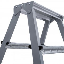 Стремянка стальная двухсторонняя 2х3 ступени, высота площадки 0,66м, алюминиевая площадка 35х16см, до 150кг, вес 4,2кг НОВАЯ ВЫСОТА, 1160203