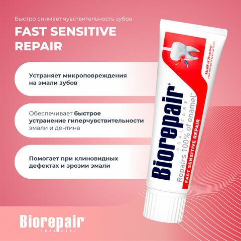 Зубная паста 75 мл BIOREPAIR "Fast sensitive repair", для чувствительных зубов, ИТАЛИЯ, GA1731600