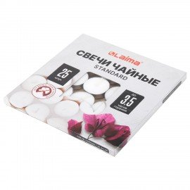 Свечи чайные Standard, до 3,5 часов горения, вес 8,5 г, КОМПЛЕКТ 25 шт., в гильзе, LAIMA, 609196