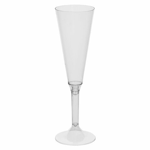 Фужер одноразовый 160 мл для шампанского пластиковый, прозрачная высокая ножка, "Флюте", 1015