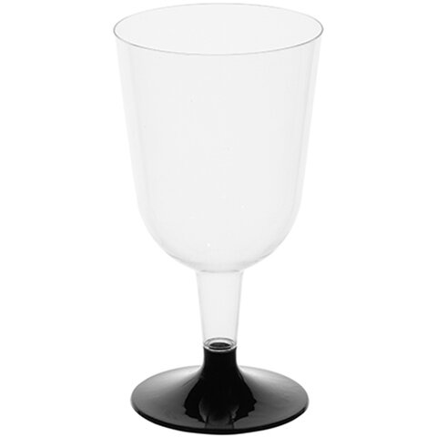 Бокал одноразовый 200мл для вина пластиковый черная низкая ножка, ВЗЛП, ШК0655, 1011П/Ч