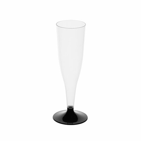Бокал одноразовый 150 мл для шампанского "Флюте" пластиковый, черная низкая ножка, ВЗЛП, 1009П/Ч