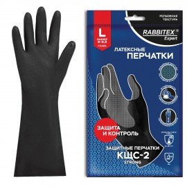 Перчатки латексные КЩС-2 STRONG химически устойчивые, тактильные, цвет чёрный, размер 9-9,5 (L), RABBITEX Expert, 609268
