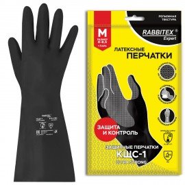 Перчатки латексные КЩС-1 ULTRA STRONG химически устойчивые, двухслойные, цвет чёрный, размер 8-8,5 (M), RABBITEX Expert, 609271