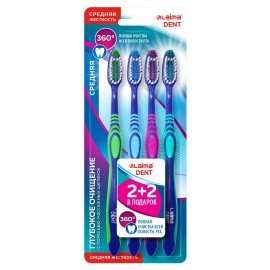 Зубная щетка средней жесткости, с чисткой языка, гибкая, КОМПЛЕКТ 4шт, LAIMA DENT, 609323